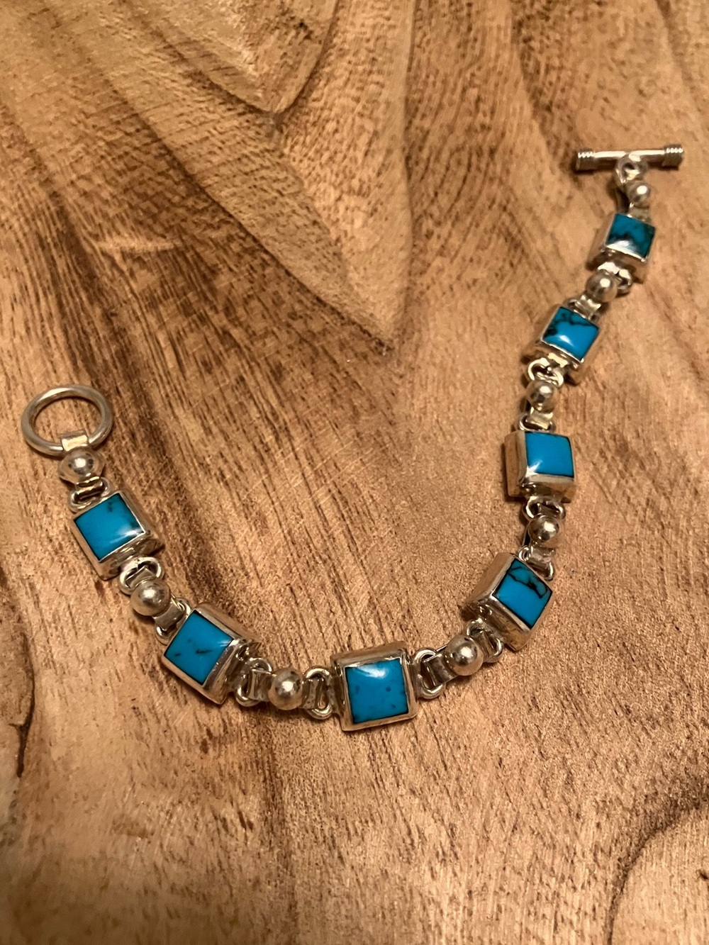 Vintage Mexico 925 Turquoise Square Panel Bracelet